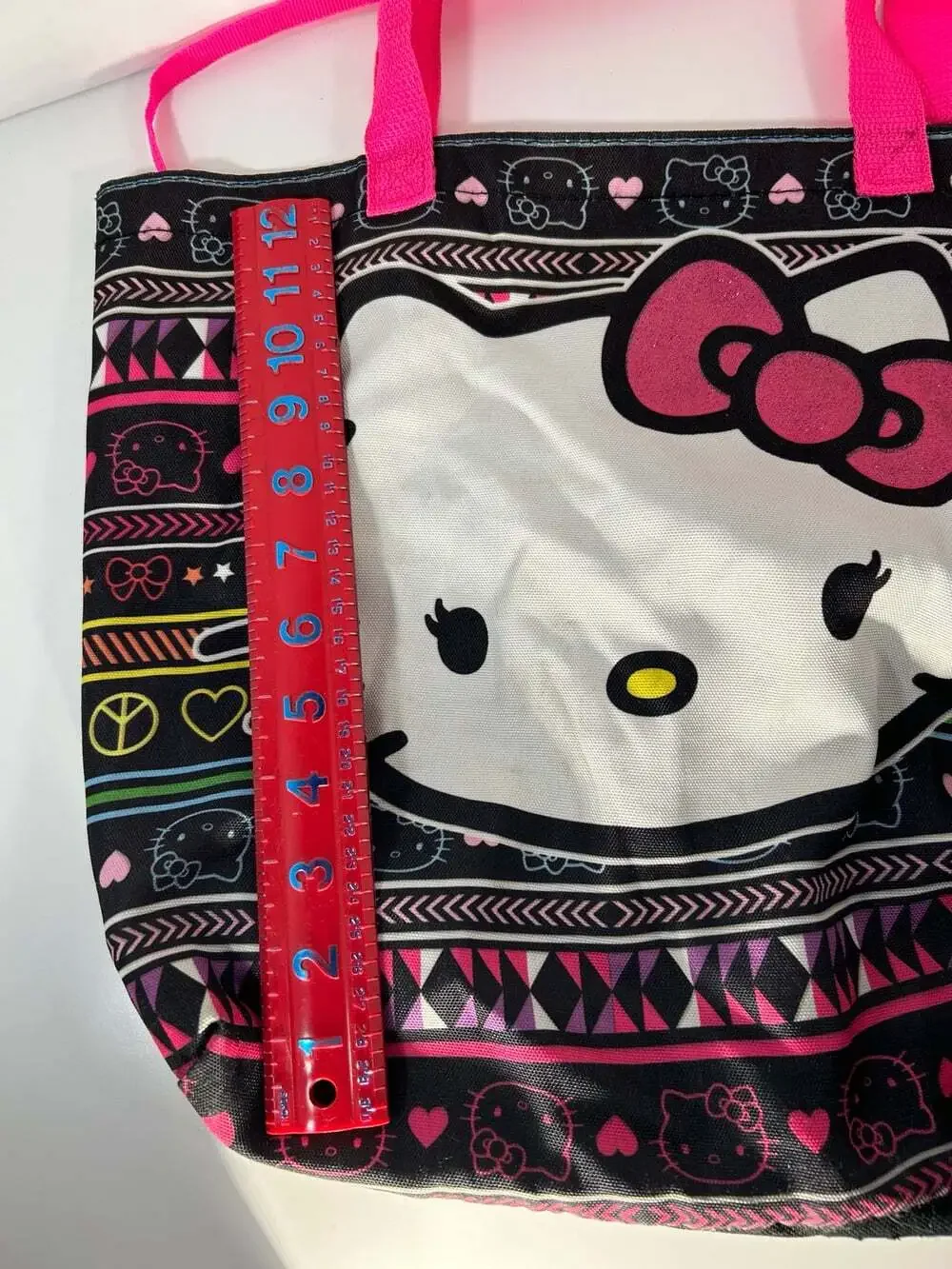 Hello Kitty Sanrio Tote book bag 2014 neon and black pink sparkle bow